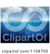Clipart 3d Paper Boat Floating Near An Iceberg Royalty Free CGI Illustration