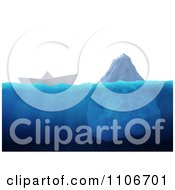 Clipart 3d Paper Boat Floating Heading Near An Iceberg Royalty Free CGI Illustration