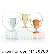3d Gold Silver And Bronze Placement Trophy Cups On Pedestals