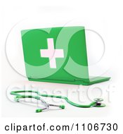 Poster, Art Print Of 3d Green Medical Health Care Laptop Computer And Stethoscope