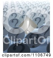 Poster, Art Print Of 3d Illuminated Exclamation Point In A Crowd Of Question Marks