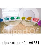 3d Colorful Chairs In A Circle In An Empty Room