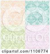 Poster, Art Print Of Seamless Lacy Orange Turquoise Green And Purple Damask Background Patterns