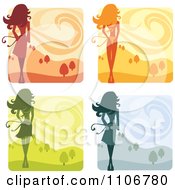 Clipart Rear Views Of A Slender Woman Shown In Four Season Landscapes Royalty Free Vector Illustration by Amanda Kate