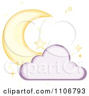 Clipart Crescent Moon And Cloud With A Line Pattern And Stars On White Royalty Free Vector Illustration