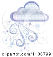 Clipart Purple Rain Cloud With Wind And Droplets And A Diagonal Line Pattern Royalty Free Vector Illustration
