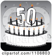Poster, Art Print Of Black And White 50th Birthday Cake With Candles And Confetti On A Gray Square