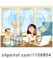 Poster, Art Print Of Toddler Playing By His Mom As She Works From Home On A Laptop