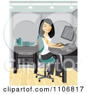Clipart Happy Asian Businesswoman Working At A Desk In Her Office Royalty Free Vector Illustration