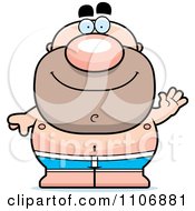 Clipart Waving Pudgy Male Swimmer Royalty Free Vector Illustration