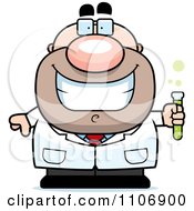 Clipart Pudgy Male Scientist Holding A Test Tube Royalty Free Vector Illustration