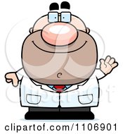 Clipart Waving Pudgy Male Scientist Royalty Free Vector Illustration