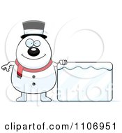 Poster, Art Print Of Pudgy Snowman With An Ice Sign