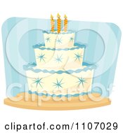Poster, Art Print Of Boys Birthday Cake With Blue Stars And Piping Over Stripes