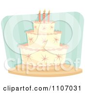 Poster, Art Print Of Girls Birthday Cake With Pink Stars And Piping Over Stripes