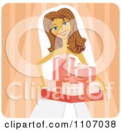Clipart Happy Caucasian Bride Carrying Gifts Over Orange Stripes Royalty Free Vector Illustration by Amanda Kate