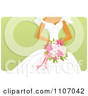 Poster, Art Print Of Bride Holding A Pink Bouquet Over Green