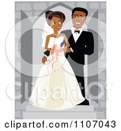 Clipart Happy Black Wedding Couple Posing For Portraits Royalty Free Vector Illustration
