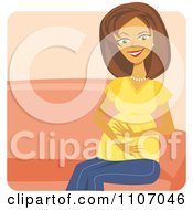 Clipart Happy Brunette Woman Sitting And Feeling Her Baby Kicking In Her Belly Over Pink Royalty Free Vector Illustration by Amanda Kate