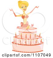 Sexy Woman Popping Out Of A Pink Birthday Cake