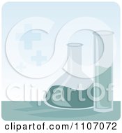 Poster, Art Print Of Science Laboratory Beakers With Chemicals Over Blue