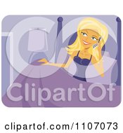 Clipart Woman Talking On Her Cell Phone And Climbing Into Bed Royalty Free Vector Illustration by Amanda Kate