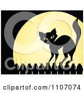 Poster, Art Print Of Black Cat Standing On A Fence Against A Full Moon On Halloween