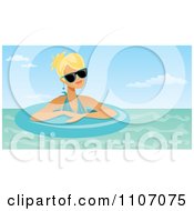 Poster, Art Print Of Blond Woman Wearing Shades And Floating In An Inner Tube