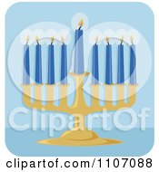 Poster, Art Print Of Chanukah Menorah With Blue Lit Candles