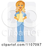 Poster, Art Print Of Friendly Blond Nurse Holding Medical Charts