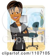 Clipart Happy Black Businesswoman With Folded Arms In An Office Royalty Free Vector Illustration by Amanda Kate #COLLC1107105-0177