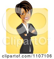 Clipart Happy Black Businesswoman With Folded Arms Over Yellow Royalty Free Vector Illustration by Amanda Kate