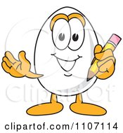 Clipart Egg Mascot Character Holding A Pencil Royalty Free Vector Illustration