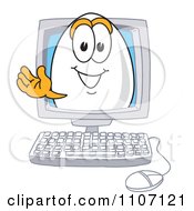 Poster, Art Print Of Egg Mascot Character Waving In A Computer Screen