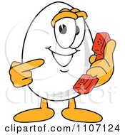 Poster, Art Print Of Egg Mascot Character Holding And Pointing To A Phone