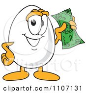 Clipart Egg Mascot Character Holding A Dollar Bill Royalty Free Vector Illustration