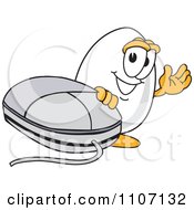Poster, Art Print Of Egg Mascot Character Waving By A Computer Mouse