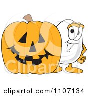 Poster, Art Print Of Egg Mascot Character With A Halloween Pumpkin