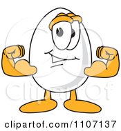 Clipart Egg Mascot Character Flexing His Bicep Muscles Royalty Free Vector Illustration