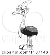 Clipart Black And White Cassowary Bird Wearing Sunglasses Royalty Free Vector Illustration