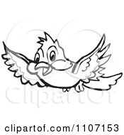 Clipart Black And White Happy Bird Flying Royalty Free Vector Illustration