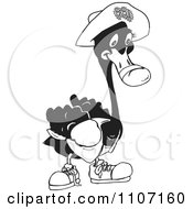 Clipart Black And White Swan Wearing A Hat And Sneakers Royalty Free Vector Illustration