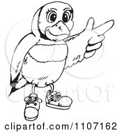 Clipart Black And White Gouldian Finch Wearing Shoes And Pointing Royalty Free Vector Illustration