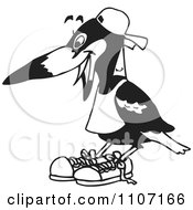 Clipart Black And White Magpie Bird Wearing A Hat Shirt And Shoes Royalty Free Vector Illustration by Dennis Holmes Designs