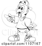 Clipart Black And White Lorikeet Wearing A Hat Shirt And Shoes And Pointing Royalty Free Vector Illustration by Dennis Holmes Designs