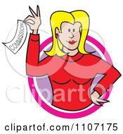 Clipart Successful Blond Realtor Woman Holding A Commission Royalty Free Vector Illustration