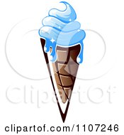 Clipart Melting Blue Frozen Yogurt Ice Cream Waffle Cone Royalty Free Vector Illustration
