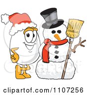 Poster, Art Print Of Egg Mascot Character With A Christmas Snowman And Santa Hat