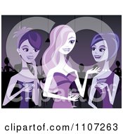 Beautiful Women Gossiping Over Martinis In A Night Club With Purple Lighting