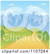 Poster, Art Print Of Path Through A Hilly Park With A City Skyline Background